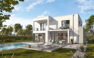 Lichtdurchflutete Villa im Bauhausstil direkt am Waldrand mit grandiosem Fernblick