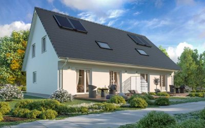 KFW 40 Scanhaus Doppelhaushälfte und Baugrundstückshinweis in  Friedrichsruhe
