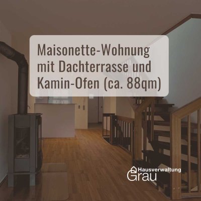 Dachterrasse und Kamin-Ofen – stilvolle Maisonette-Wohnung mit geöltem Parkett und Massivholz-Treppe