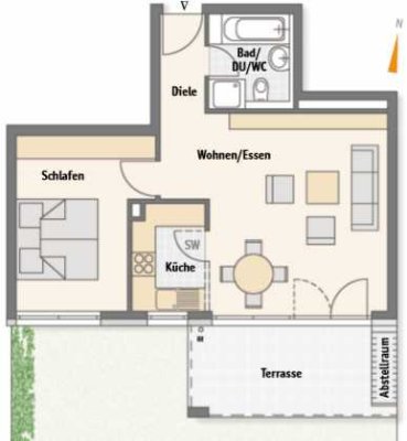 Stilvolle, neuwertige 2-Raum-Erdgeschosswohnung mit geh. Innenausstattung, Terrasse und EBK