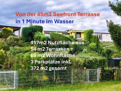WOW ! So reagiert JEDER auf das Panorama und den Seeblick, von der 45m2 Terrasse ! �Inserat ab 3. 10 nur noch auf W i l l h a b e n �� ! Vor HOCHWASSER -sichere Investition ! STARKSTROM Anschluss z.B. Auto laden ! 43 Jahre im Damen Erstbesitz ! Wenn, dann