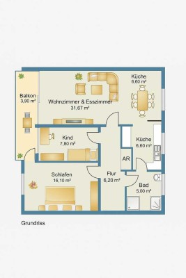 Attraktive 3-Zimmer-Wohnung in ruhiger Lage - Nähe Realschule und Gymnasium
