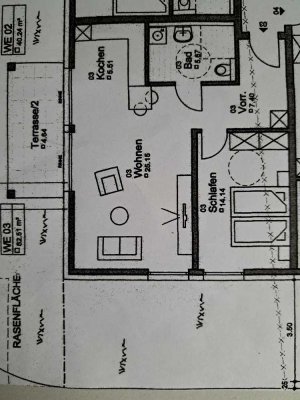 2-Zimmer Wohnung, Erdgeschoss mit Terrasse und Garten