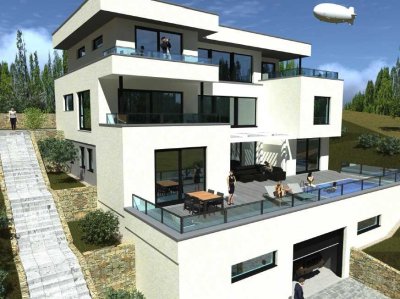 LUXHAUS Bauhaus Villa 420m² WF plus Keller mit Panoramaaussicht HD - Weststadt Schlüsselfertig