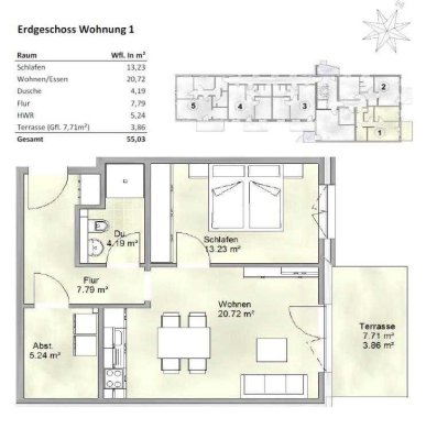 2 Zimmer mit Terasse