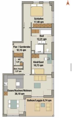 Neubauwohnung 96m² mit drei Zimmern und Balkon