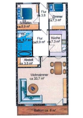 Besichtigungen ab Mitte August 
Geschmackvolle 3-Raum-Erdgeschosswohnung mit Balkon und EBK in Gmund