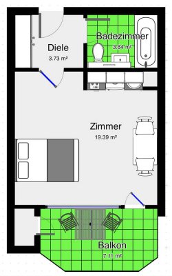 Stilvolle, möblierte, neuwertige 1-Zimmer-Wohnung mit Balkon und Einbauküche in Solingen