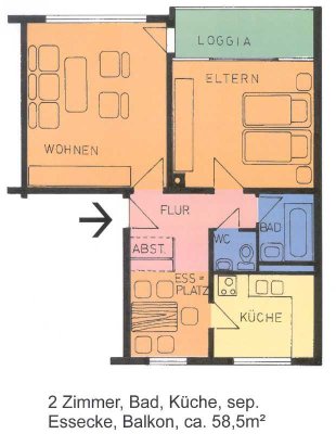 Hübsche 2 Zimmer-Wohnung in ruhiger Lage
