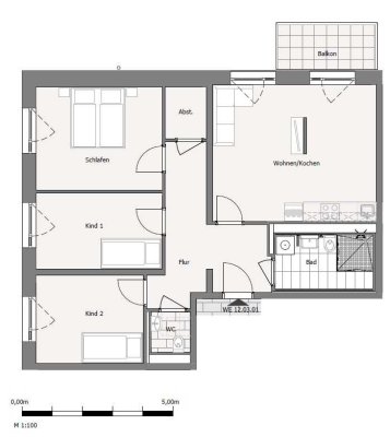 Praktische 4-Zimmer-Wohnung mit Einbauküche und Balkon