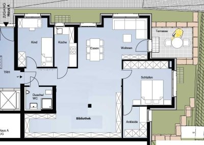 Energieeffiziente 3 Zi.-Whg mit riesigem Wohnraum, Terrasse und kleinem Garten
