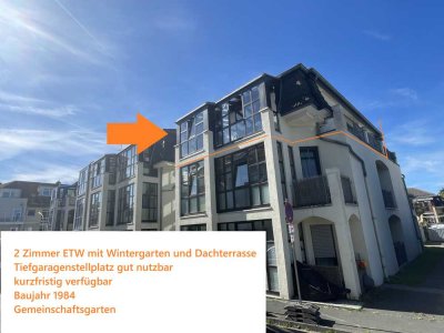 Kreuzberghang/Lengsdorf, lichtdurchflutete ETW mit 2 Zi., Wintergarten, Dachterrasse, TG-Platz, frei