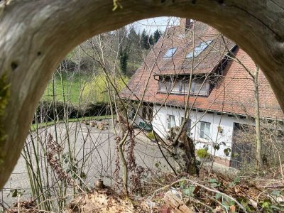 Fachwerkhaus mit Bach und Wäldchen