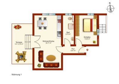 TOP! 2 Zimmer Wohnung im EG eines kernsanierten Wohn- und Geschäftshaus in Peißenberg