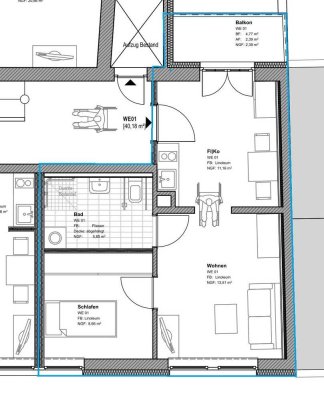 Sanierte Wohnung in Seniorenresidenz,  mit zwei Zimmern und Einbauküche in Mannheim