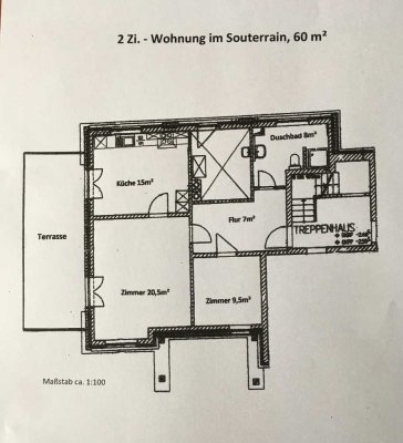2-Zimmer Wohnung im Souterrain mit Terrasse