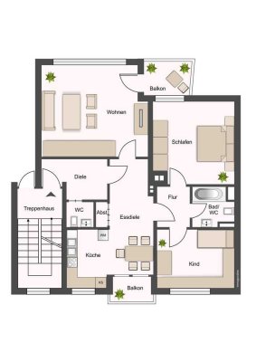 geräumige 3,5 Zimmer-Wohnung im Kreuzviertel mit Westbalkon