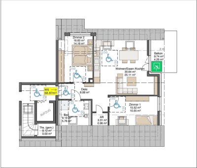 Neubau Dachgeschoss Wohnung mit 3 Zimmern und Südbalkon in Dettingen u. Teck