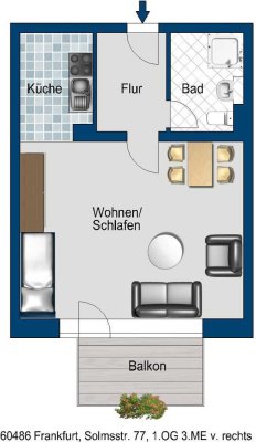 Gelegenheit: interessantes 1-Zimmer-Single-Appartment