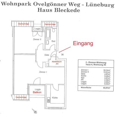 Schöne helle 2-Zimmer-DG-Wohnung mit Balkon und Loggia in Lüneburg