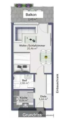 1 Zi Wohnung in Freiburg Stühlinger 36.5qm mit Balkon, 1. OG