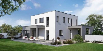 *Raum für Träume: Individuelle Flachdach-Stadtvilla mit PV-Anlage im neuen Wohnquartier Selm*