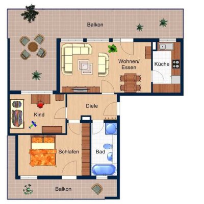 ***renditestarkes Penthouse ohne Dachschrägen 3-Raum-Wohnung mit EBK und Tageslichtbad,TG***