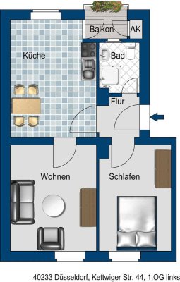 Flingern: 2-Zimmer-Wohnung mit Balkon