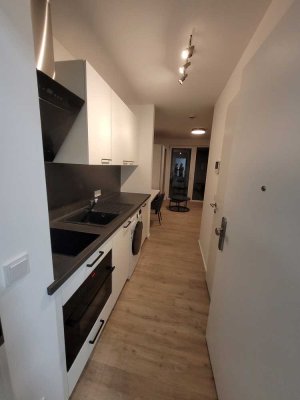 Stadtmitte: möblierte 1-Zimmerwohnung mit 15qm-Garten