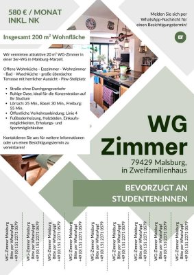 20 m2 WG-Zimmer auf insges. 200 m2 Wohnfläche mit EBK und Terrasse in Malsburg-Marzell