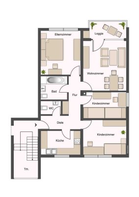 87 m²; I. OG, Loggia - 4 Zimmer - kurzfristiger Bezug möglich