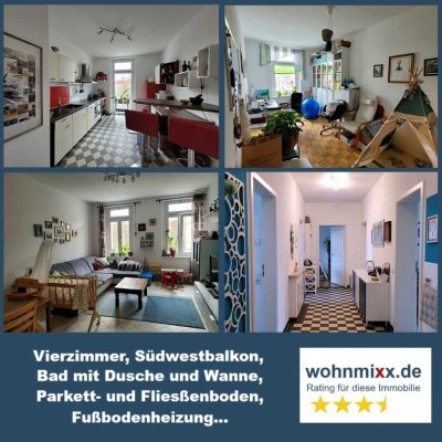 Vierzimmer mit Fußbodenheizung, Bad mit Wanne und Dusche, Balkon...