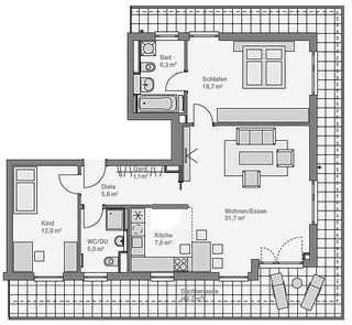Dachterrassen-Wohnung (Penthouse), 3 Zimmer, 2 Bäder, Universitätsgemeinde Neubiberg