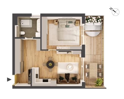 Hochwertige 2-Zimmer Neubauwohnung mit Balkon HW06