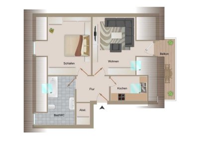Sanierte 2-Raumwohnung im Hinterhaus mit Balkon und Tageslichtbad