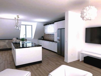 Moderne Dachgeschoss-Wohnung, Maisonette, 3 Zimmer, Dachterrasse, 2 Bäder, Einbauküche & Fahrstuhl