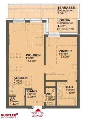 2 Zimmer Wohnung mit 14m² Terrasse mit Blick ins Grüne