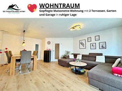 WOHNTRAUM - Gepflegte Maisonette-Wohnung mit 2 Terrassen, Garten und Garage in ruhiger Lage