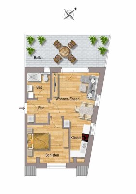 Exklusive 2-Zimmer Dachgeschosswohnung mit Balkon im Herzen von Benningen