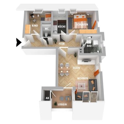 Attraktive & frisch sanierte 3-Raum Dachgeschosswohnung in Grüna