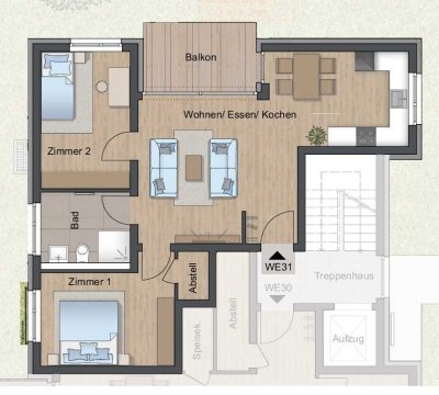 Zweizimmerwohnung, mit Balkon im 1. OG
NEU staatliche Förderung QNG- bis  € 150.000  Sonderkredit!!