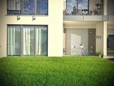 Sonnige 2-Zimmer Wohnung mit Garten, barrierefrei, Sonnenstrom, Nahwärme aus Holz-Pellets