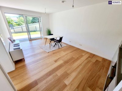 Wenn die Adresse schon zur Auszeit wird. Die ideale Kleinwohnung mit Garten! Kleine Wohnung mit viel Freiraum! Traumhafter Eigengarten und Terrasse + Stylische Einbauküche + Grün wohin das Auge reicht + Luftwärmepumpe!