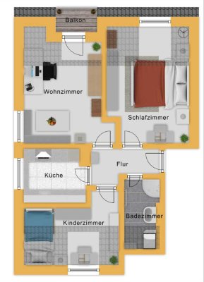 Gefragter Grundriss: 3-Zimmer-Wohnung mit eigenem Außenstellplatz