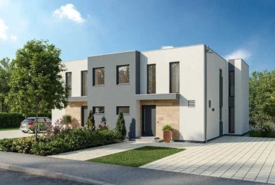 *Wohnen mit Charakter: Moderne DHH als Stadtvilla mit Flachdach und nachhaltiger Energie - exklusiv