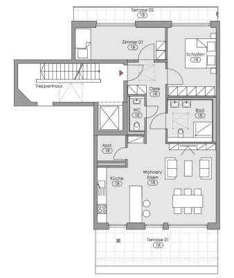 Penthouse mit 3 Zimmern und 2 Balkonen am botanischen Garten
