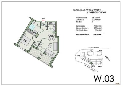 Wohnung W.03: Moderne 2-Zimmer-Wohnung mit Loggia im barrierefreien Neubau Kleverhof in Much!