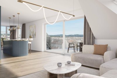 THE ARIK - Raum über der Stadt – 4 Zimmer im DG mit Terrasse &amp; Parkblick