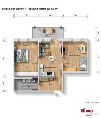 3-Raum Seniorenwohnung mit/ohne Betreuung, inkl. Aufzug und Balkon ab 1. Quartal 2027 - Typ 3D