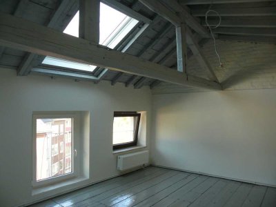 coole  2-Zimmer-Dachgeschosswohnung mit sichtbarem Tragwerk